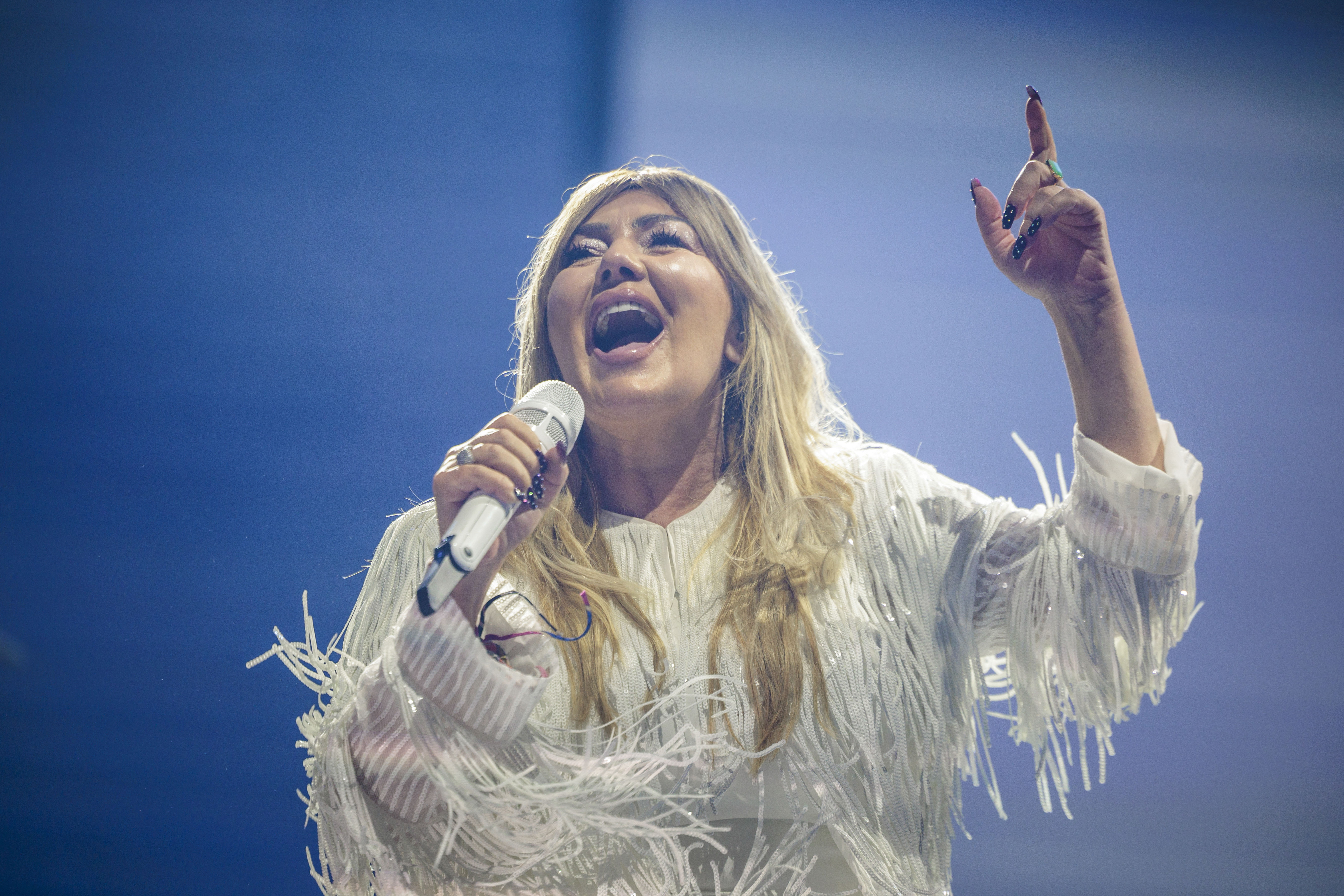 Amaia Montero durante una reciente presentación de La Oreja de Van Gogh en Valencia. (Foto Prensa Libre: EFE/ Biel Aliño)