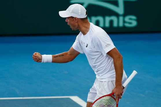 Brisbane (Australia), 19/09/2026.- Kamil Majchrzak of Poland reacts during the Davis Cup match between Australia and Poland at Pat Rafter Arena in Brisbane, Australia, 19 September 2026. (Tenis, Polonia) EFE/EPA/RUSSELL FREEMAN EDITORIAL USE ONLY AUSTRALIA AND NEW ZEALAND OUT