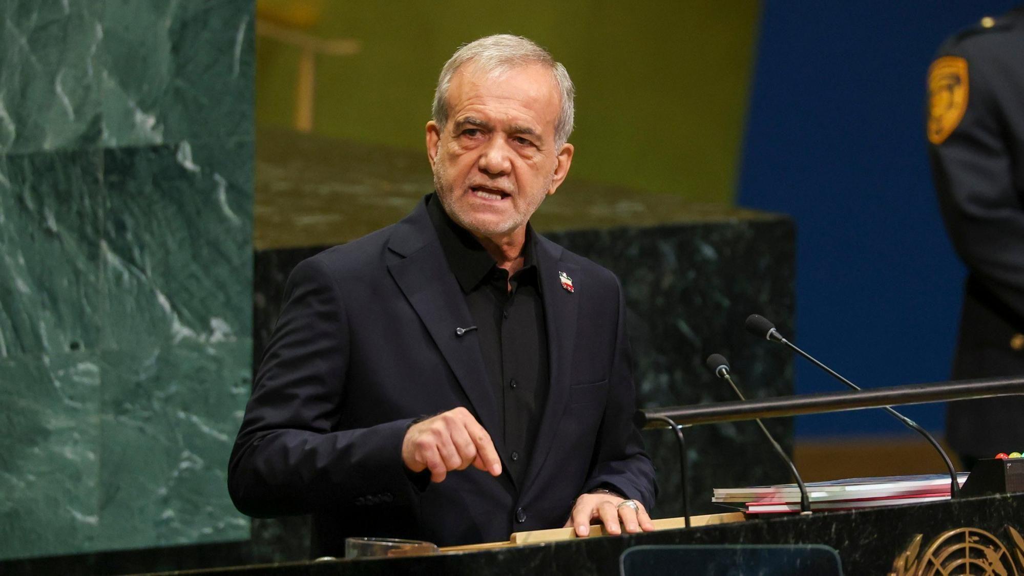 El presidente iraní, Masoud Pezeshkian, se dirige a la Asamblea General de la ONU en Nueva York (23 de septiembre de 2026).