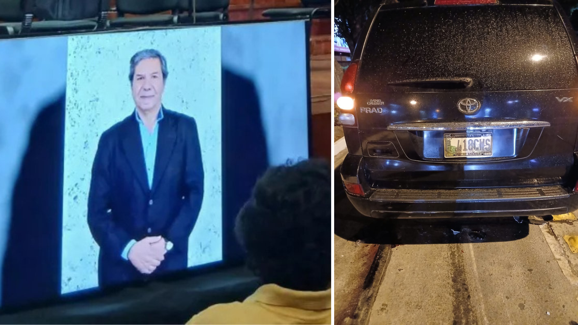 A la izquierda una fotografía de Héctor Hugo Girón Barrientos y en la derecha una foto de  la camioneta del Organismo Judicial que estuvo involucrada en el accidente en el que murió el músico y docente. (Foto Prensa Libre cortesía)