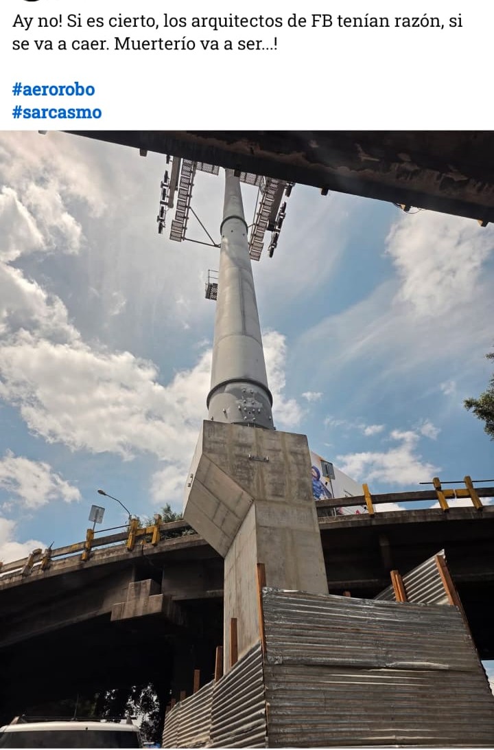 Ejemplo de una publicación en redes sociales en la que un internauta expresa dudas sobre el diseño y la estabilidad de la Torre 9 del AeroMetro. (Foto, Prensa Libre: captura de Pantalla)