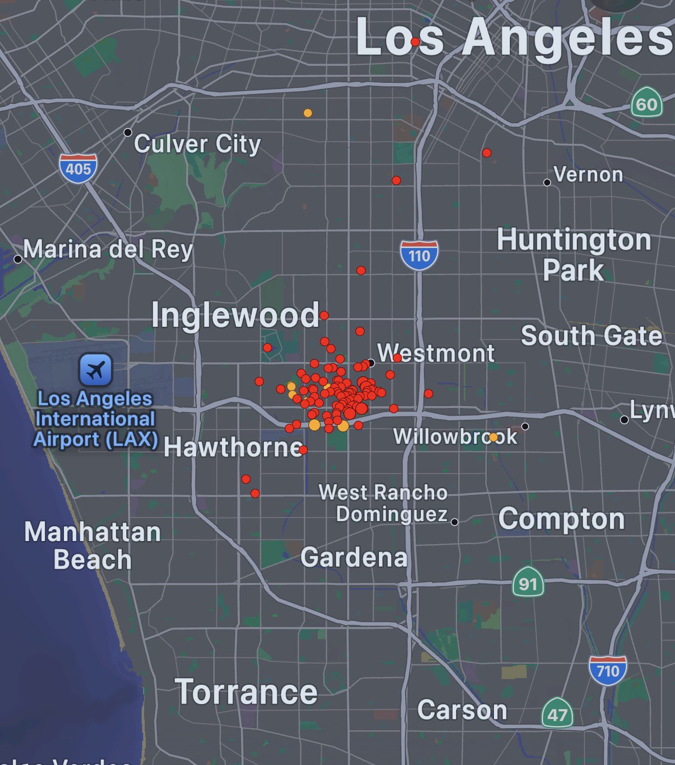 Un enjambre de 90 microsismos se registró en los alrededores de Lennox y Westmont, en el condado de Los Ángeles. (Foto Prensa Libre: Redes Sociales / Jason D Farhang)