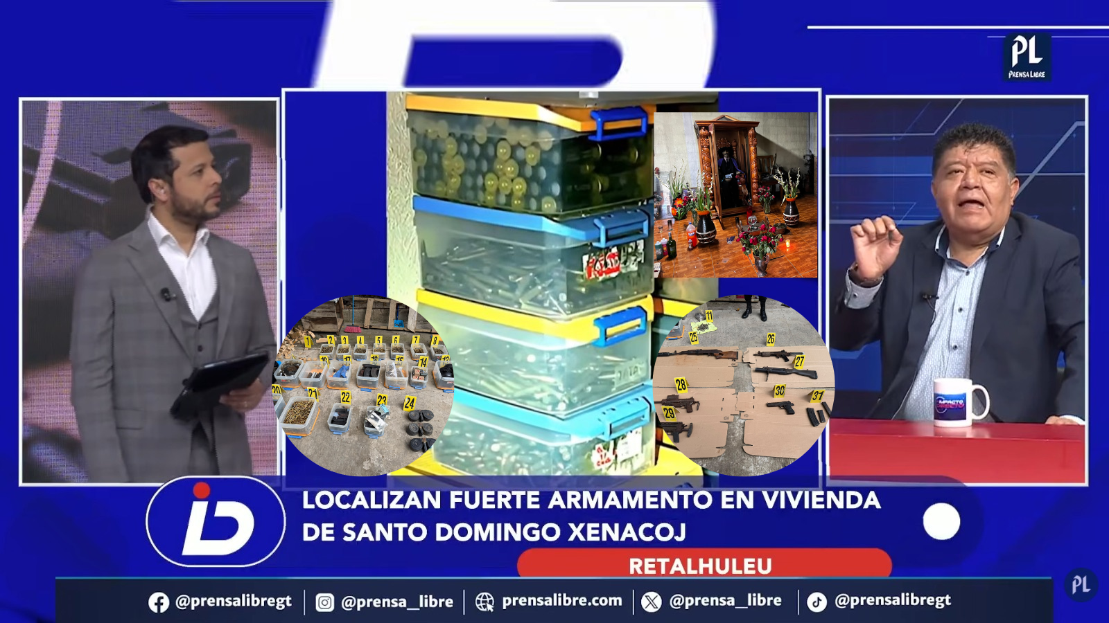 La PNC y el Ministerio Público localizaron armas de fuego, lanzagranadas, miles de municiones, silenciadores y otros accesorios durante un allanamiento en Santo Domingo Xenacoj, Sacatepéquez, como parte de una investigación en curso.
