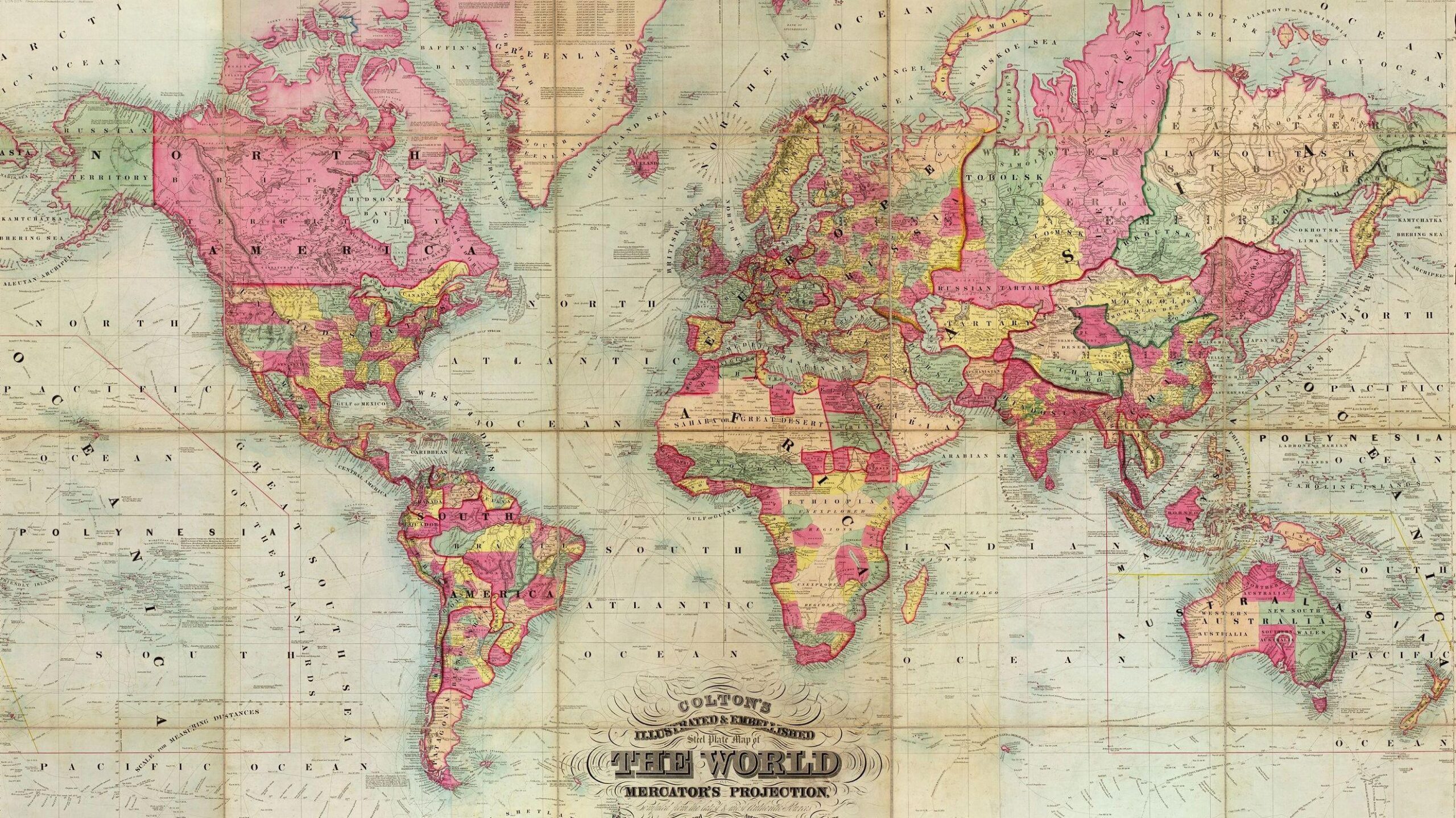 Mapa del mundo de Mitchell en proyección de Mercator, foto de archivo