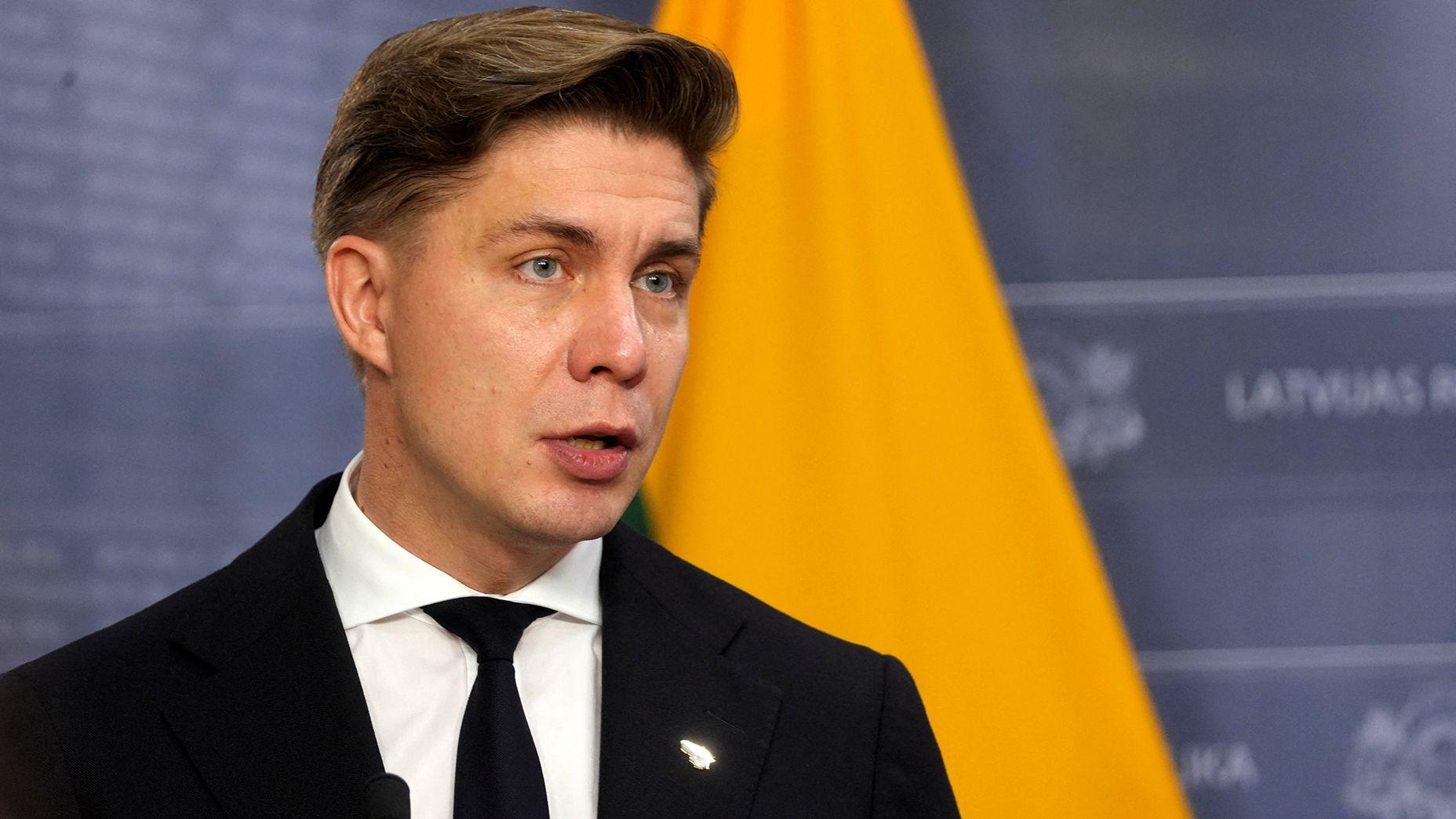 Lithuanian Prime Minister Mindaugas Sinkevicius speaks during a press conference in Riga, Latvia August 20, 2026. REUTERS/Ints Kalnins