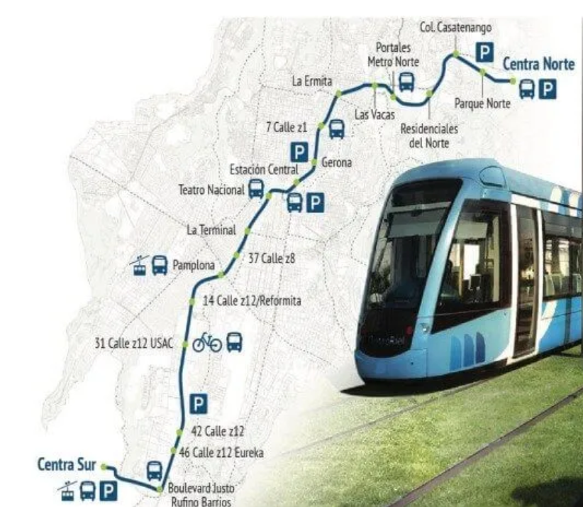 En la imagen se observan las estaciones que contemplaba el MetroRiel, según el informe ejecutivo de la Agencia Nacional de Infraestructura (ANI). (Foto, Prensa Libre: Cortesía Ani)