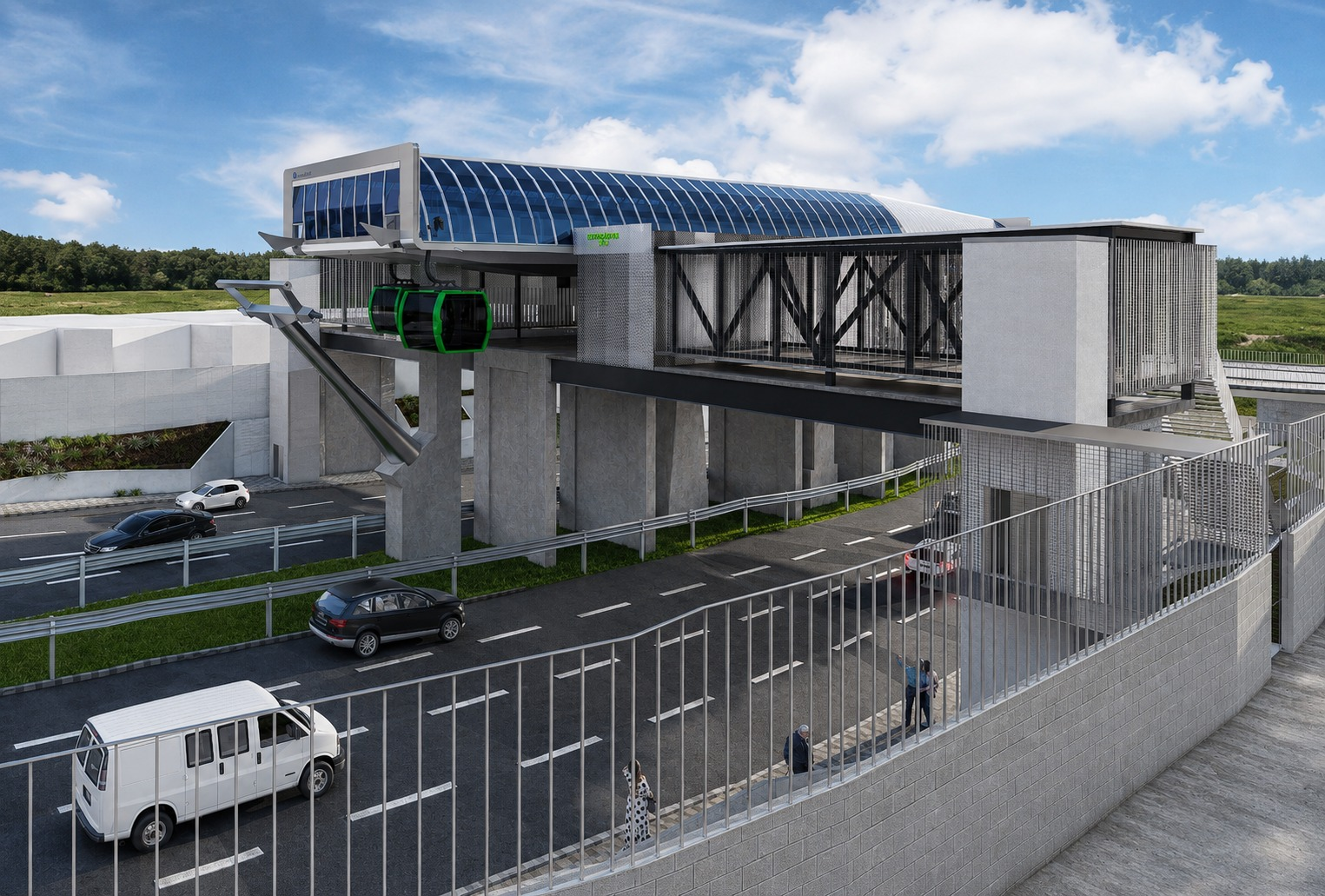 Vista lateral en 3D de cómo será la fachada de la estación Camip la Línea 1 del AeroMetro. (Foto, Prensa Libre: cortesía CableVía)