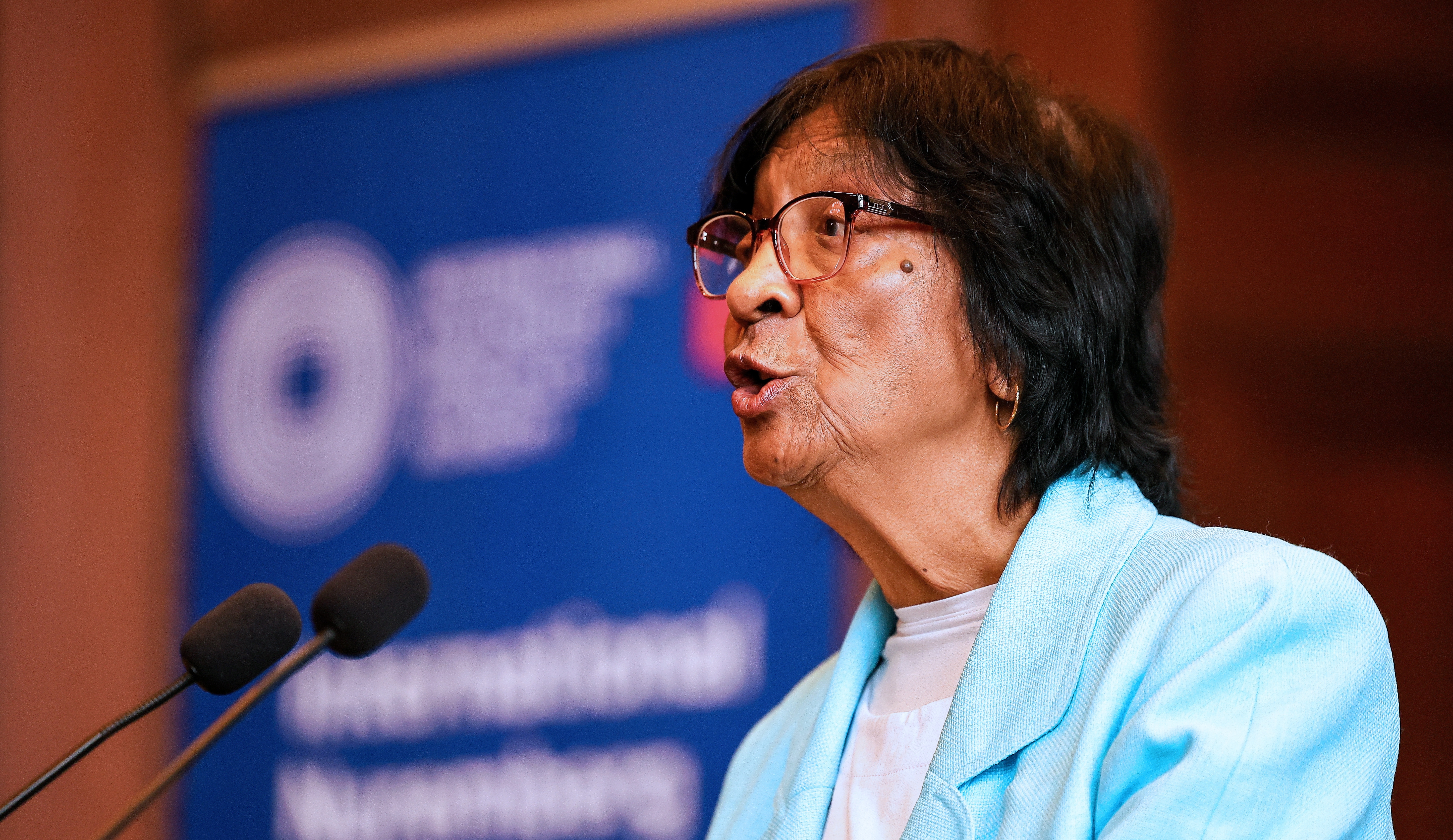 NUREMBERG (Germany), 09/10/2026.- South African lawyer Navi Pillay speaks during a press conference at the International Nuremberg Principles Academy in Nuremberg, Germany, 09 October 2026. Pillay, a human rights defender and former United Nations High Commissioner for Human Rights, was awarded the 2026 Nobel Peace Prize for 'her efforts to promote peace and international law'. (Alemania) EFE/EPA/DAVIDE ELIAS