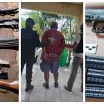 Investigadores de la Dipanda capturan a un hombre de 50 años durante un allanamiento en Patulul, Suchitepéquez, donde incautaron 10 armas de fuego sin documentación legal, además de cargadores y municiones. (Foto Prensa Libre: PNC)