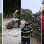 Composición de emergencias registradas en Guatemala durante la época de lluvias, con derrumbes en carreteras, caída de árboles, una roca de gran tamaño sobre la vía y el deslizamiento en el asentamiento El Granizo 3, zona 7 capitalina.