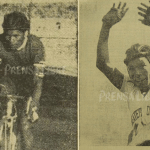 Jorge Surqué celebra su triunfo en la primera edición de la Vuelta a Guatemala en 1957. (Foto Prensa Libre: Hemeroteca PL).