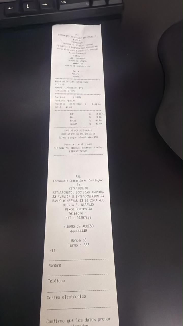 Ejemplo de una factura de contingencia. (Foto, Prensa Libre, cortesía Diaco)